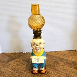 Vintage Ceramic Oil Night Light with Yellow Glass Globe Made In Japan